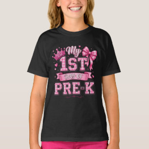 Camiseta De Volta à Escola Meu 1º Dia de Pré-escola Laço Ro