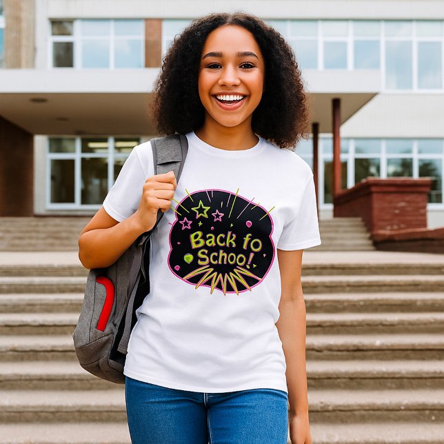 Camiseta De volta à escola Neon Pop Art Bright Classroom (Criador carregado)