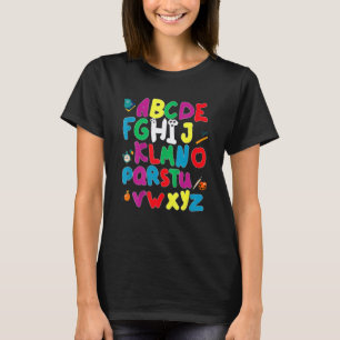 Camiseta De Volta à Escola Olá Alfabeto Pré K Jardim de Inf