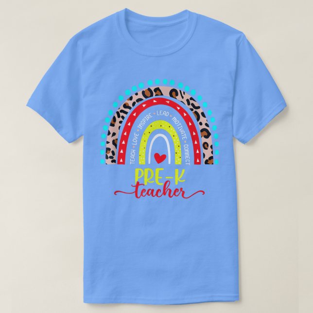 Camiseta De Volta À Escola Professor Pré-K Boho Leopard Rai (Frente do Design)