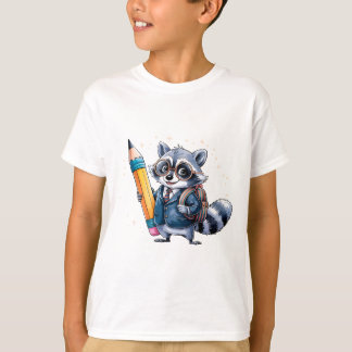 Camiseta De volta à Escola Raccoon - Estudante de Watercolo