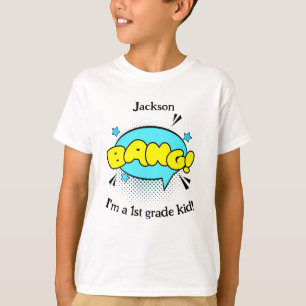 Camiseta De volta à escola, Retro Comic Bang! Nome das Cria