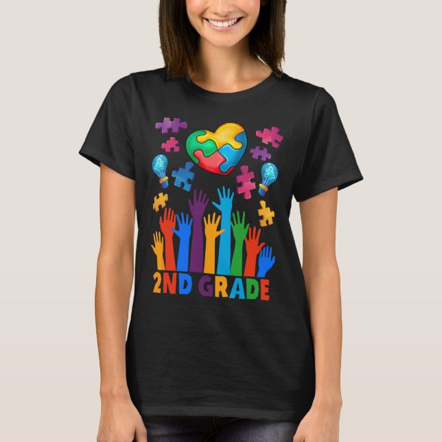 Camiseta De Volta Ao segundo Da Escola Quebra-cabeça Autism (Frente)