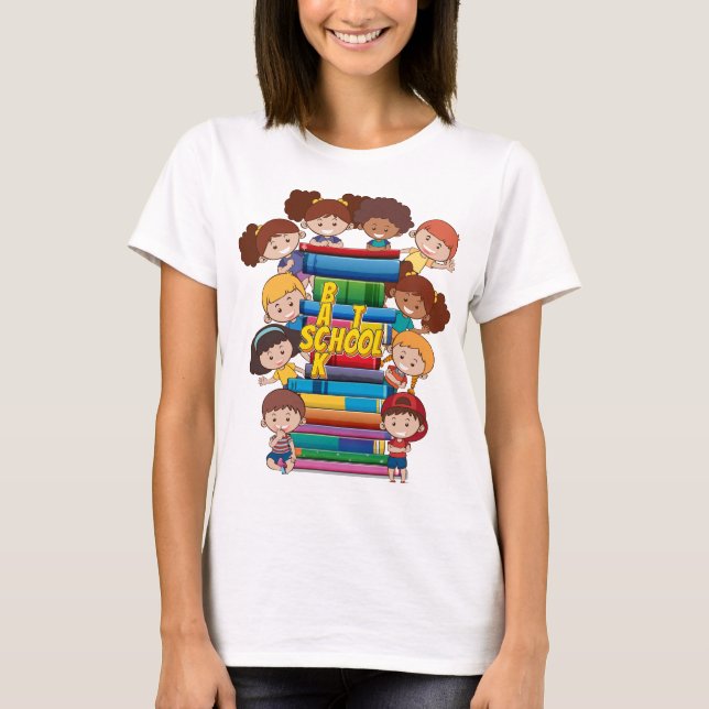 Camiseta De volta aos Livros para Crianças de Escola Profes (Frente)