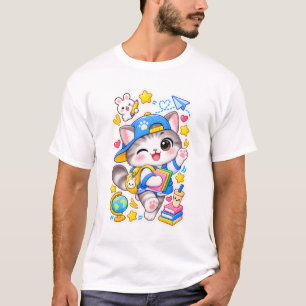 Camiseta de Volta às Aulas de Gato Kawaii Estudant