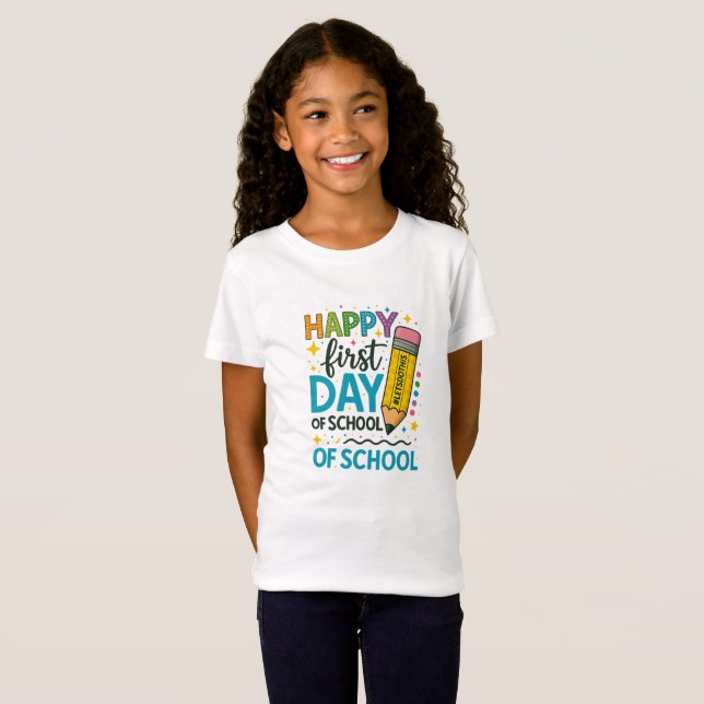 Camiseta de Volta às Aulas para Crianças – Feliz P (Frente Completa)