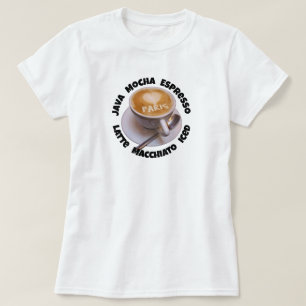 Camiseta de Xícara de Café Cappuccino Paris Coraçã