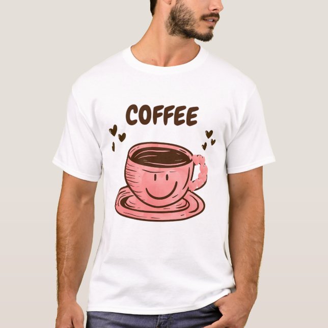 Camiseta de Xícara de Café Sorridente Fofa (Frente)
