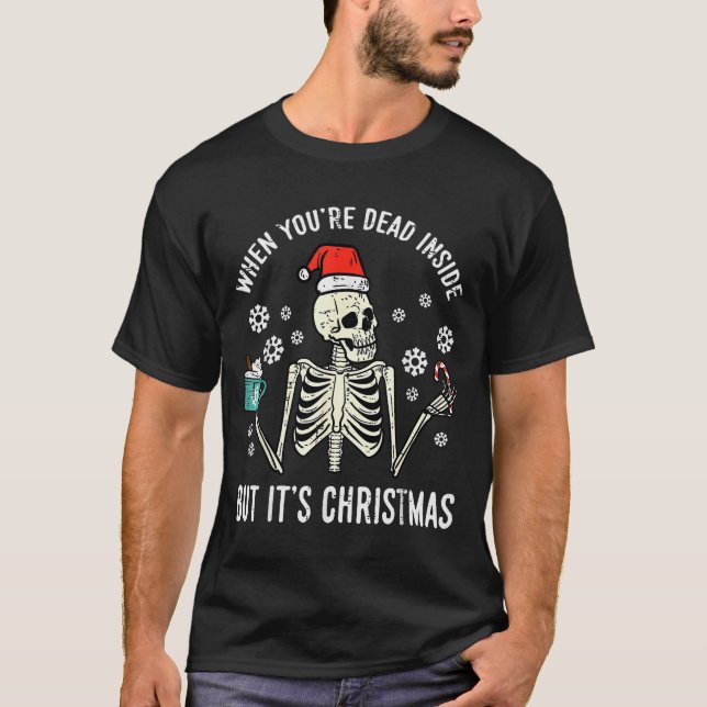 Camiseta Dead Inside But Its Christmas Skeleton Coffee Xmas (Frente)