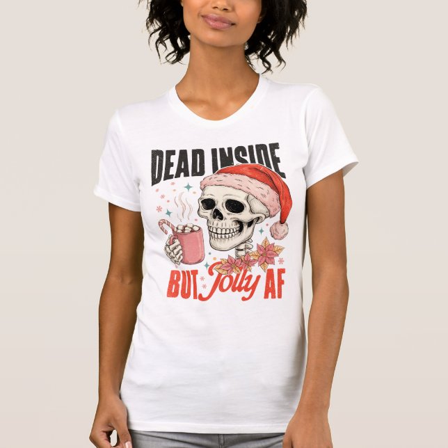 Camiseta Dead Inside But Jolly AF Christmas Skull (Frente)