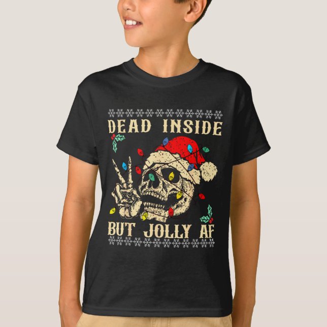 Camiseta Dead Inside But Jolly Af Funny Skeleton Santa Hat  (Frente)