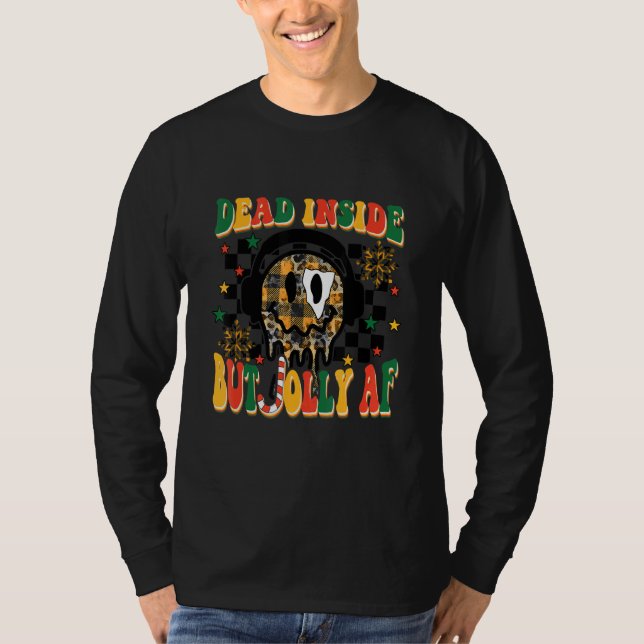 Camiseta Dead Inside But Jolly AF Merry Xmas Happy Face Hea (Frente)