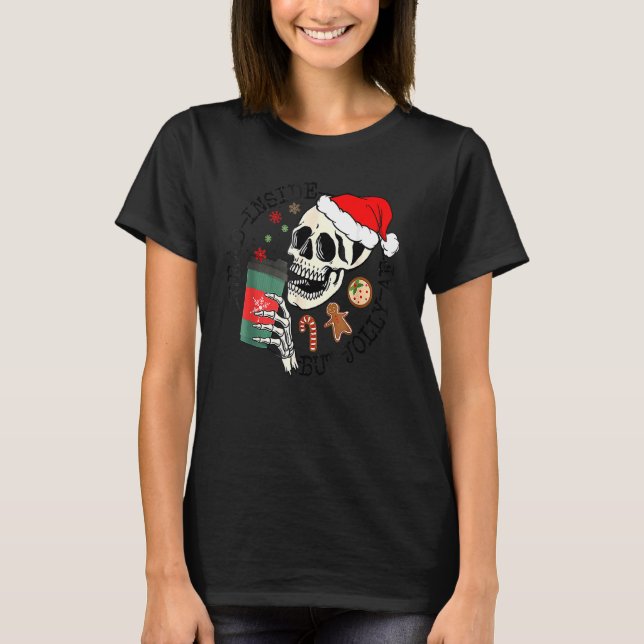 Camiseta Dead Inside But Jolly AF  Skeleton Santa Hat Chris (Frente)