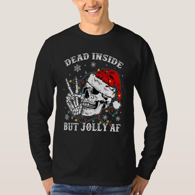 Camiseta Dead Inside But Jolly Af Skull Santa Light Skeleto (Frente)