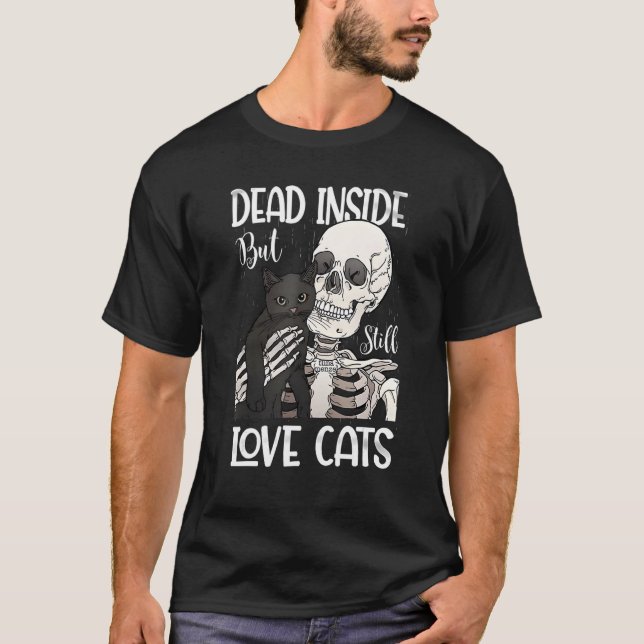 Camiseta Dead Inside But Still Love Black Cat  Skeleton (Frente)