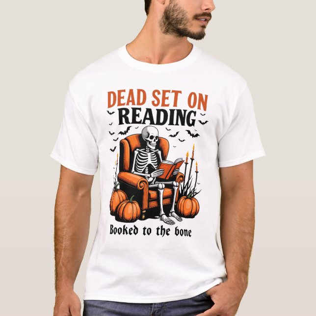 Camiseta Dead Set On Reading – Skeleton Halloween Book Love (Frente)