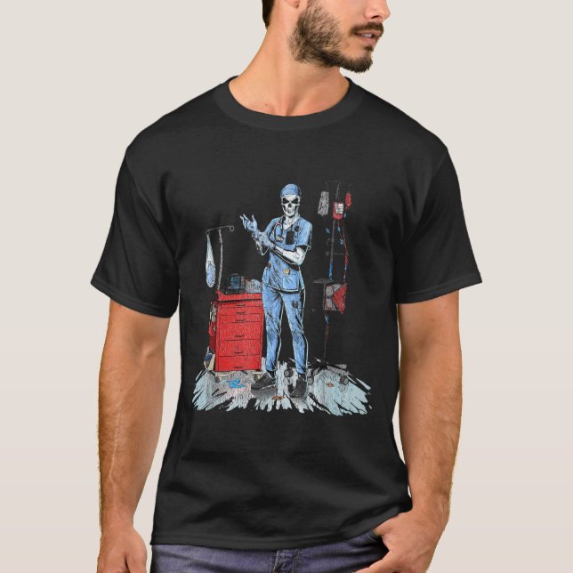Camiseta Deadside Nurse Blue Scrubs Funny Skeleton Doctor M (Frente)