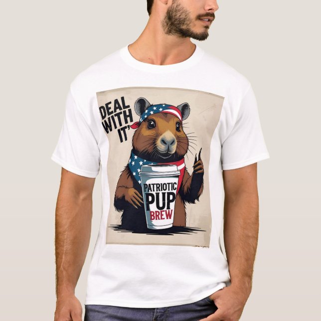 Camiseta Deal With It' Attitude Tee with Coffee & Flag (Frente)