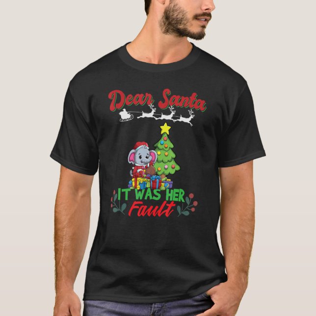 Camiseta Dear Santa It Was Her Fault Siblings Matching Xmas (Frente)