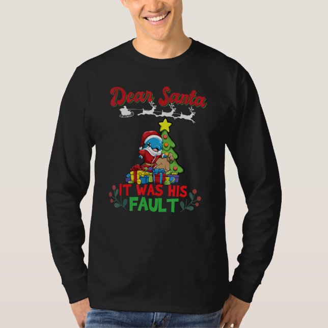 Camiseta Dear Santa It Was His Fault Siblings Matching Xmas (Frente)