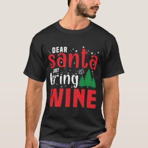 Camiseta Dear Santa Just Bring Wine Leopard Christmas Light