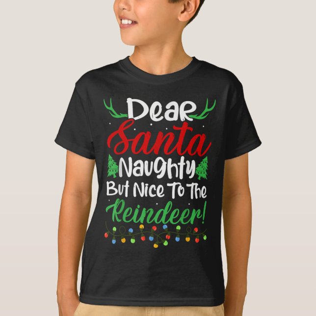 Camiseta Dear Santa Naughty But Nice To The Reindeer! Funny (Frente)