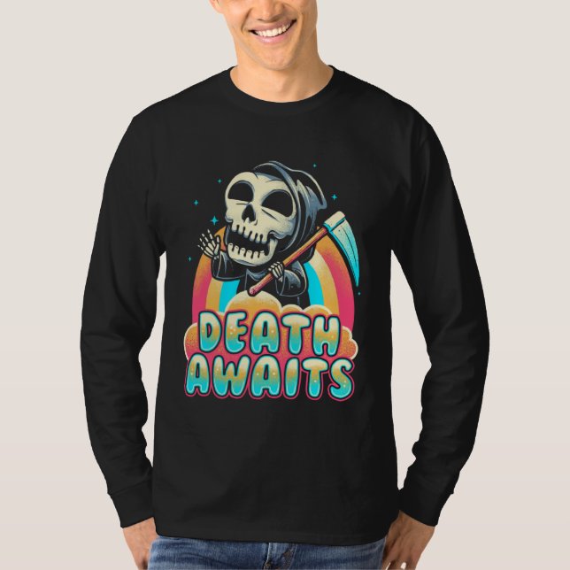 Camiseta Death Awaits Grim Reaper Scythe Rainbow (Frente)