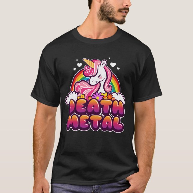 Camiseta Death Metal Funny Rainbow e Unicorn Gift (Frente)