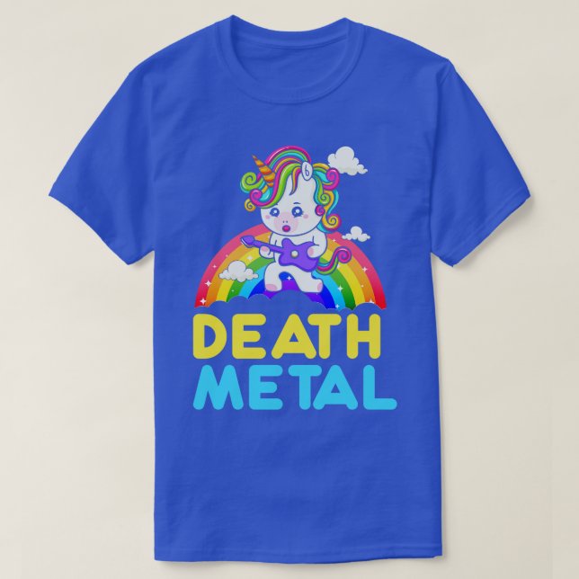Camiseta Death Metal Rainbow Unicorn (Frente do Design)