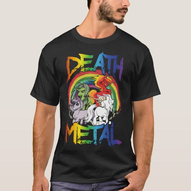 Camiseta Death Metal  Rainbow Unicorn Apocalypse (Frente)