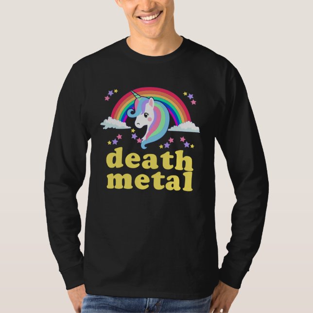Camiseta DEATH METAL Rainbow Unicorn  Sarcastic Metalhead Q (Frente)