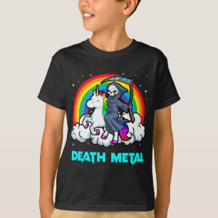 Camiseta Death Metal Unicorn Rainbow Grim Reaper Heavy Meta