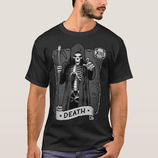 Camiseta Death Tarot Card Occult Dark Grim Reaper Astrology (Frente)