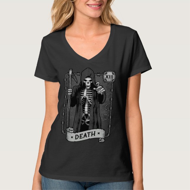 Camiseta Death Tarot Card Occult Dark Grim Reaper Astrology (Frente)