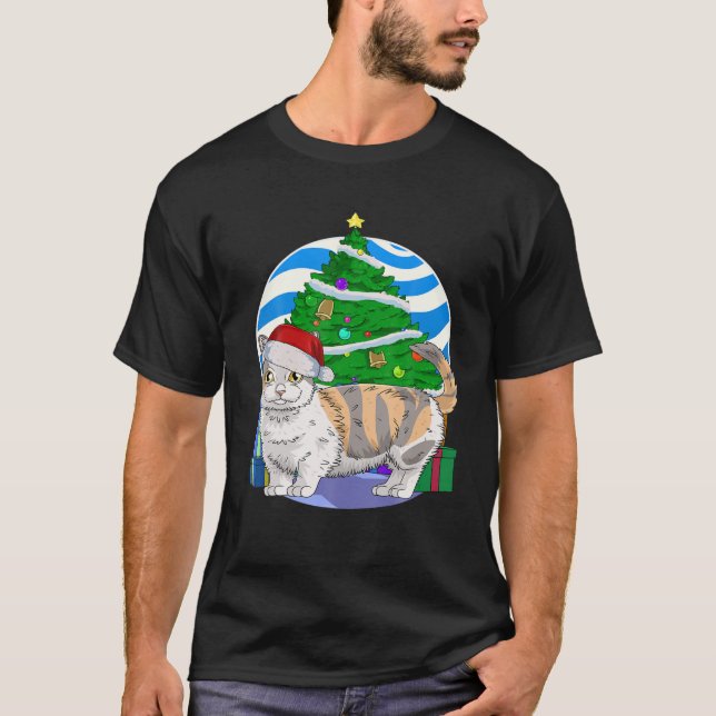 Camiseta Decado de Árvore de Natal para Papais noeis de Gat (Frente)
