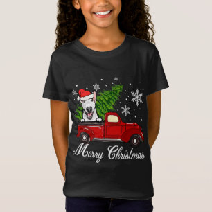 Camiseta Decado de Natal de Touro Terrier Cachorro Cavalgan