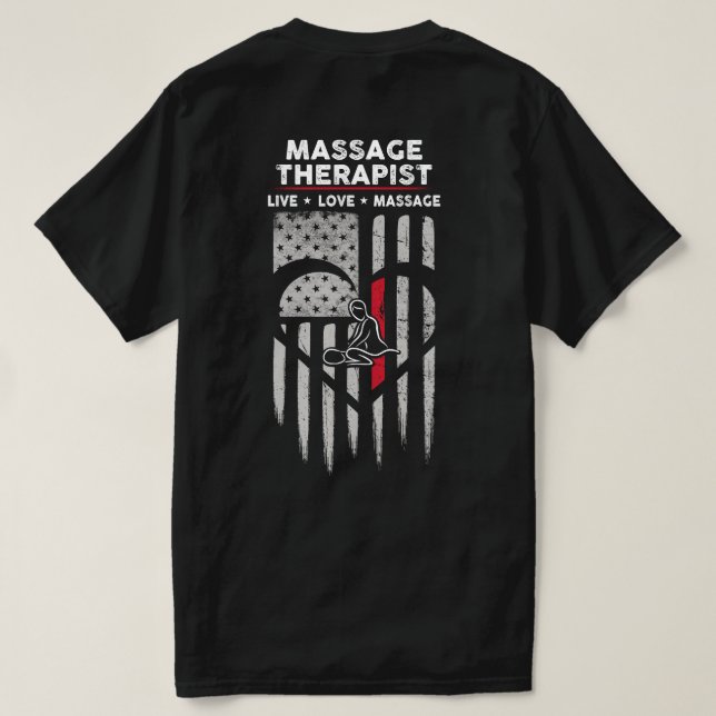 Camiseta Decal do Terapista de Massagem de Bandeira dos EUA (Verso do Design)