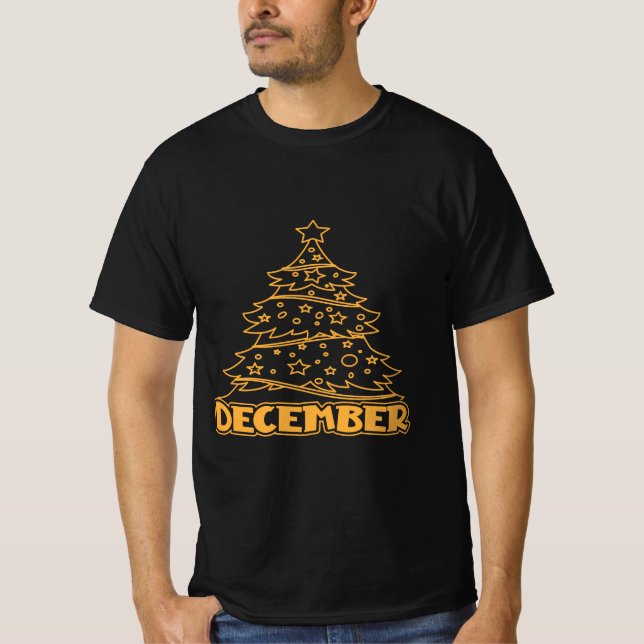 Camiseta "December" Festive Christmas Tree Holiday T-Shirt (Frente)