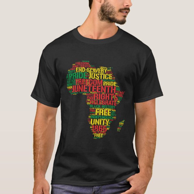 Camiseta Décima Sétima África Mapa Palavras de 19 de junho  (Frente)