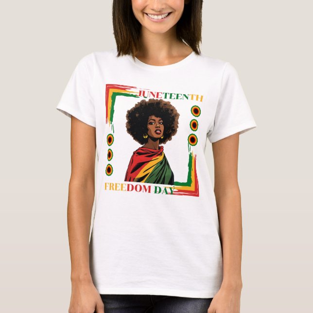 Camiseta Décima sétima mulher afro apinhada na bandeira da  (Frente)