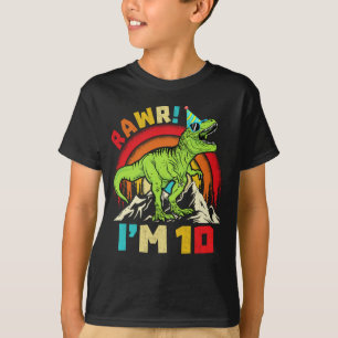 Camiseta Décimo aniversário Dinossauro T Rex Rawr Eu tenho 