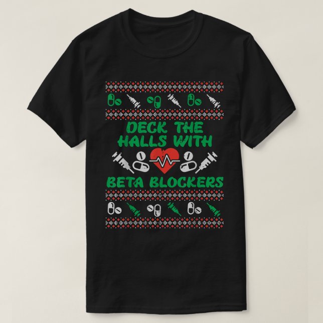 Camiseta Deck Halls Com Bloqueadores Beta Enfermeira Engraç (Frente do Design)