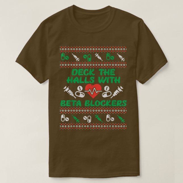 Camiseta Deck Halls Com Bloqueadores Beta Enfermeira Engraç (Frente do Design)