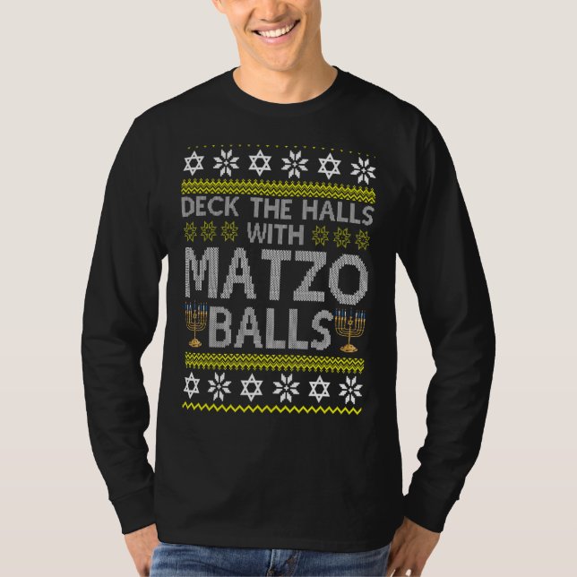 Camiseta Deck Halls Com Matzo Balls Chanukkah Ugly Han (Frente)