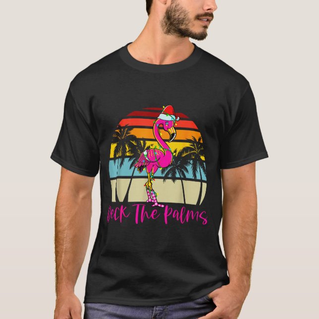 Camiseta Deck The Palms Christmas Flamingo Palm Tree Trocal (Frente)