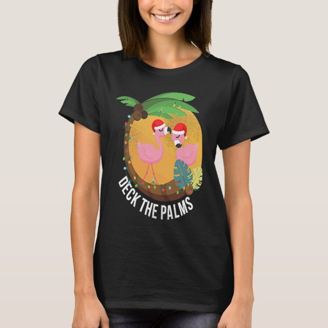 Camiseta Deck the Palms Flamingo Christmas (Frente)