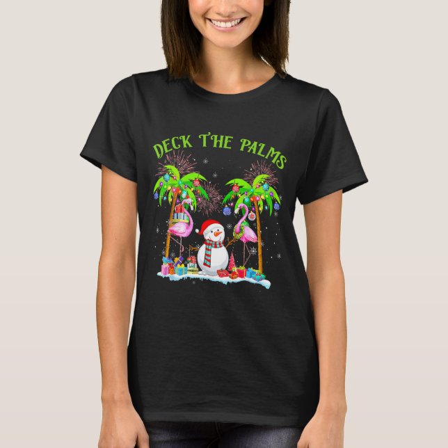 Camiseta Deck The Palms Flamingo Trocal Christmas Lights Pa (Frente)