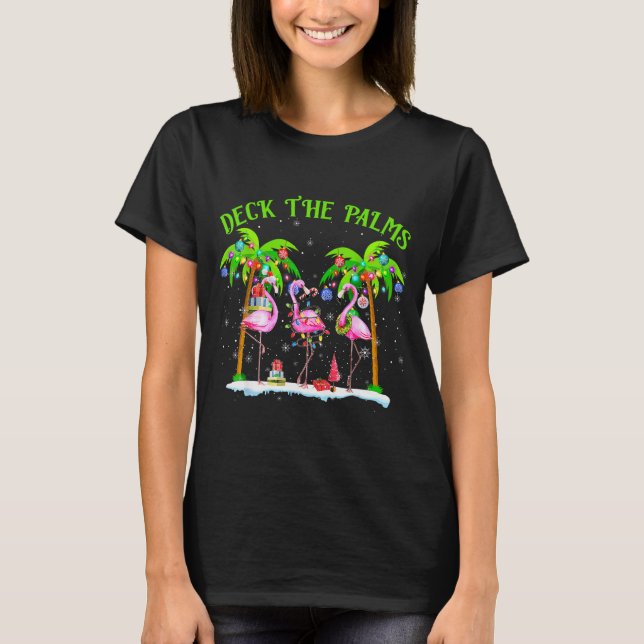 Camiseta Deck The Palms Flamingo Trocal Christmas Lights Pa (Frente)
