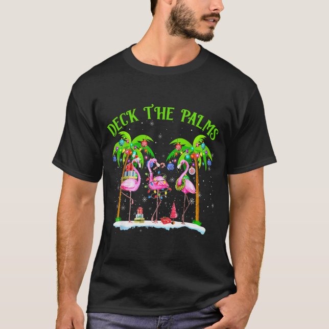 Camiseta Deck The Palms Flamingo Trocal Christmas Lights Pa (Frente)