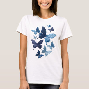Camiseta Declaração Borboletas Azuis Design de Texto